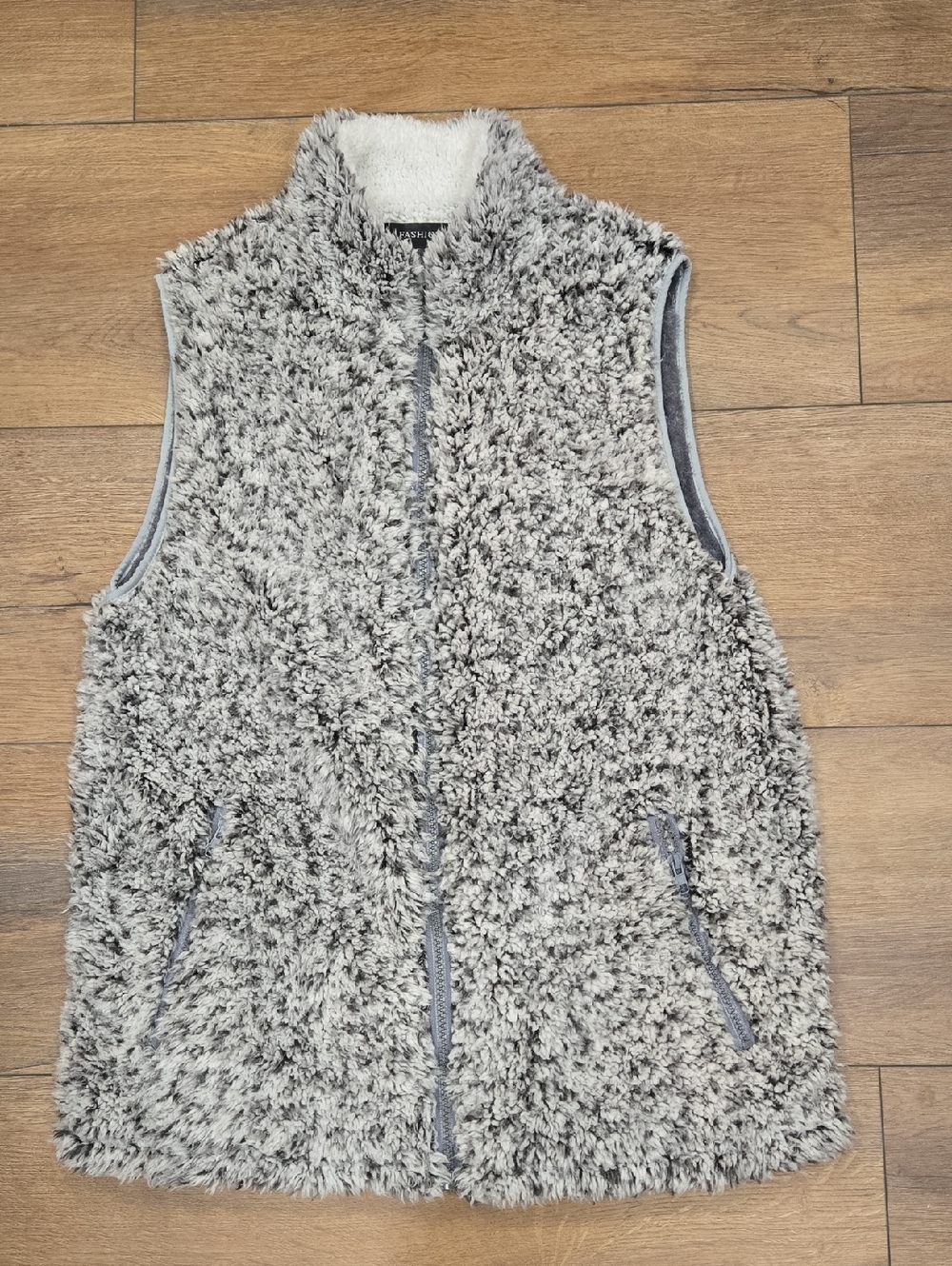 Plush Faux-Sherpa Zip Jacket - Gray and White